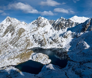 Niebo, Jeziora, Pireneje, Hiszpania, Ośnieżone, Góry
