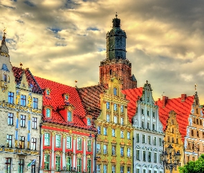 Wieża, Domy, Miasto, Niebo, Kamienice, Polska, Wrocław