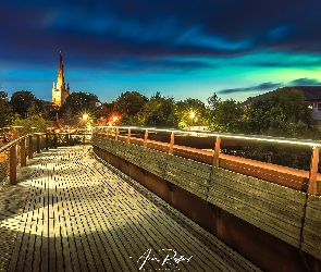 Most, Norwich, Wieża, Anglia, Katedry, Kościół, Jarrold Bridge, Światła, Drzewa