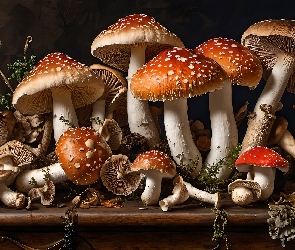 Grzyby, Grafika, Muchomory