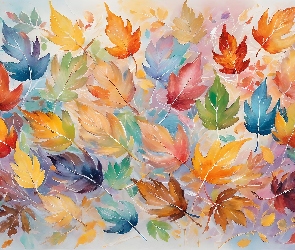 Grafika, Liście, Kolorowe, Wielobarwne