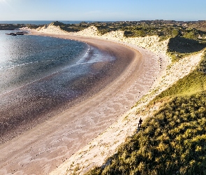 Irlandia, Ardara, Trawa, Hrabstwo Donegal, Zatoka, Plaża, Sheskinmore Bay, Wydmy, Morze, Wzgórza