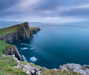 Wybrzeże, Neist Point Lighthouse, Morze Szkockie, Latarnia morska, Wyspa Skye, Skały, Szkocja, Półwysep Duirinish