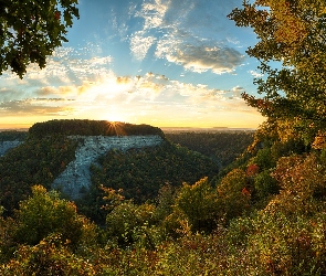 Stany Zjednoczone, Stan Nowy Jork, Drzewa, Góry, Promienie słońca, Letchworth State Park