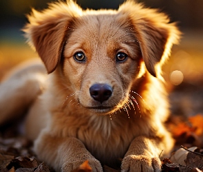 Golden retriever, Pies, Leżący, Szczeniak