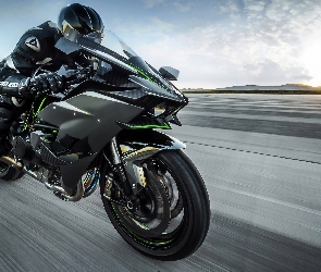 Motocyklista, Czarny, Motocykl, Kawasaki Ninja H2R