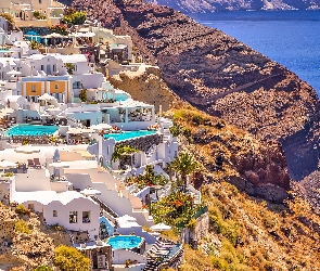 Wyspa, Domy, Oia, Santorini, Grecja
