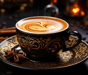 Cappuccino, Grafika, Filiżanka, Cynamon, Kawa