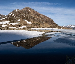 Śnieg, Lód, Ordino, Niebo, Jezioro Tristaina, Andora, Góry
