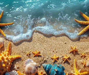 Plaża, Rozgwiazdy, Muszle, Piasek, Morze