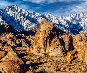 Ośnieżone, Góry, Kalifornia, Stany Zjednoczone, Skały, Alabama Hills