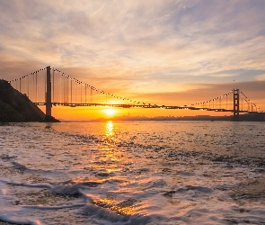 Kalifornia, San Francisco, Golden Gate Bridge, Stany Zjednoczone, Wschód słońca, Most, Cieśnina Golden Gate