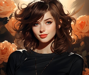 2D, Grafika, Szatynka, Kobieta, Twarz, Róże
