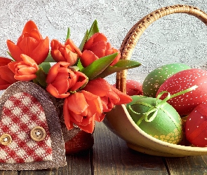 Koszyk, Wielkanoc, Serce, Tulipany, Pisanki