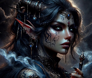 Elfka, Fantasy, Dym, Biżuteria, Kobieta