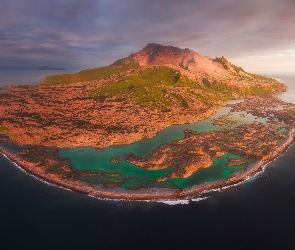Rosja, Wyspy Kurylskie, Morze, Wyspa, Ocean, Z lotu ptaka