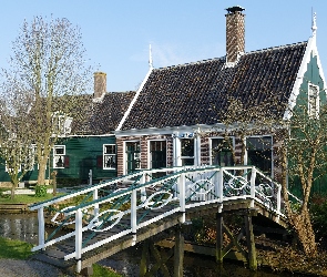 Skansen Zaanse Schans, Mostek, Zaandam, Holandia, Kanał, Domy