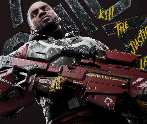 Suicide Squad Kill the Justice League, Deadshot, Gra, Postać, Broń, Legion Samobójców Śmierć Lidze Sprawiedliwości, Plakat, Mężczyzna