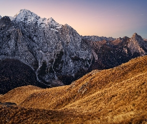 Dolomity, Włochy, Jesień, Wschód słońca, Góry