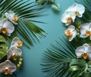 Białe, Liście, Kwiaty, Orchidee, Storczyki