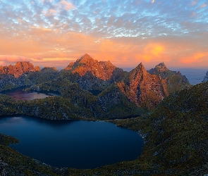 Lofoty, Jezioro, Góry, Morze, Norwegia
