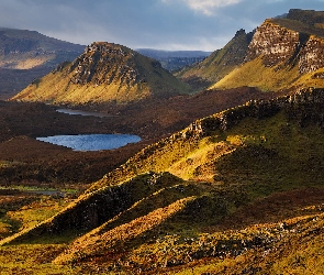 Szkocja, Skye, Jezioro, Wzgórza, Z Quiraing, Wyspa