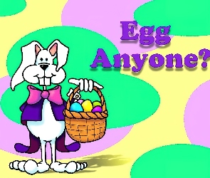 królik , koszyczek z jajeczkami, Wielkanoc