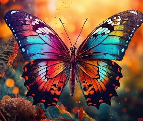 Kolorowy, Grafika, Liście, Motyl, Owad