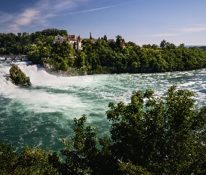 Szwajcaria, Kanton Szafuza, Rzeka Ren, Wodospad Rheinfall, Zamek Laufen, Neuhausen am Rheinfall