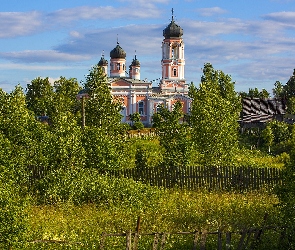 Drzewa, Ogrodzenie, Cerkiew, Domy