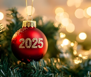 Czerwona, 2025, Nowy Rok, Bombka, Gałązki