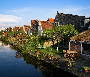 Miasto Edam, Budynki, Domy, Kanał wodny, Holandia