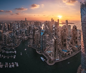 Dubaj, Zachód słońca, Wieżowce, Drapacze chmur, Zjednoczone Emiraty Arabskie