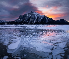 Kanada, Chmury, Lód, Alberta, Zima, Canadian Rockies, Zamarznięte, Jezioro, Góry, Abraham Lake