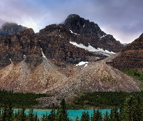 Alberta, Góry, Kanada, Moraine Lake, Lasy, Jezioro, Park Narodowy Banff, Śnieg