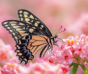 Motyl, Grafika, Kwiat, Różowy, Paź królowej