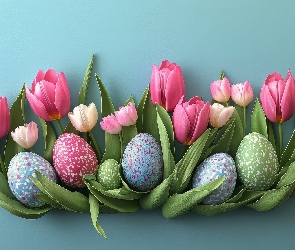 Pisanki, Liście, Wielkanoc, Tulipany