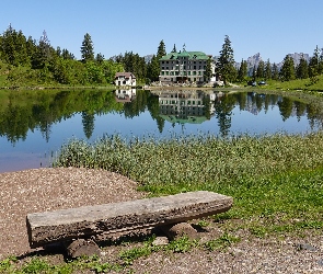 Szwajcaria, Oberterzen, Ławka, Jezioro Grosssee, Hotel, Berghotel Seebenalp