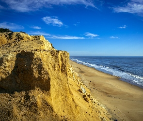 Andaluzja, Klif, Hiszpania, Wybrzeże, Ocean, Huelvia, Niebo, Plaża