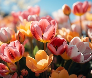 Grafika, Kwiaty, Kolorowe, Tulipany