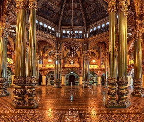Mysore, Amba Vilas, Indie, Mysore Palace, Wnętrze, Pałac, Filary, Sala