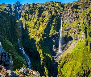 Islandia, Hangandifoss, Kanion, Góry, Mulagljufur, Wodospad