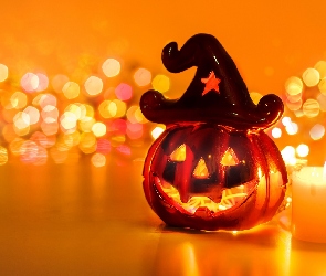 Dynia, Bokeh, Świeca, Lampion, Halloween