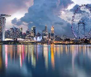Singapur, Wieżowce, Hotel Marina Bay Sands, Zatoka Marina Bay, Diabelski młyn, Singapore Flyer