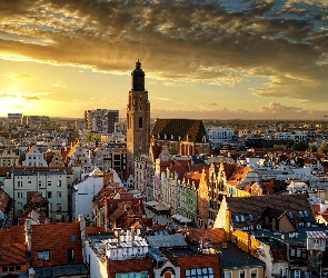 Polska, Wrocław, Domy, Miasto, Kamienice, Chmury