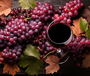Liście, Winogrona, Kieliszek, Wino