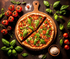 Deska, Deski, Bazylia, Pomidory, Pizza