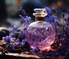 Perfumy, Lawenda, Kwiaty, Fioletowe, Flakon