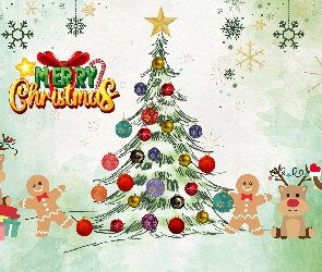 Bombki, Boże Narodzenie, Merry Christmas, Napis, Choinka