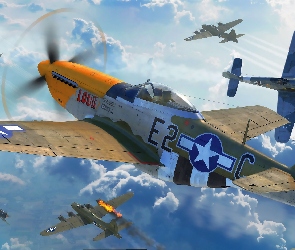 Samoloty, P-51 Mustang, World War 2, Bitwa, Myśliwiec, Gra, Samolot